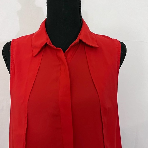 Funky Soul Sleeveless Wing Collar Layered Chiffon Blouse Red SZ M - Picture 2 of 10